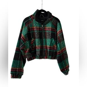 Urban Outfitters Cropped Plaid Sherpa Fleece Jacket Women’s XS Zip Up